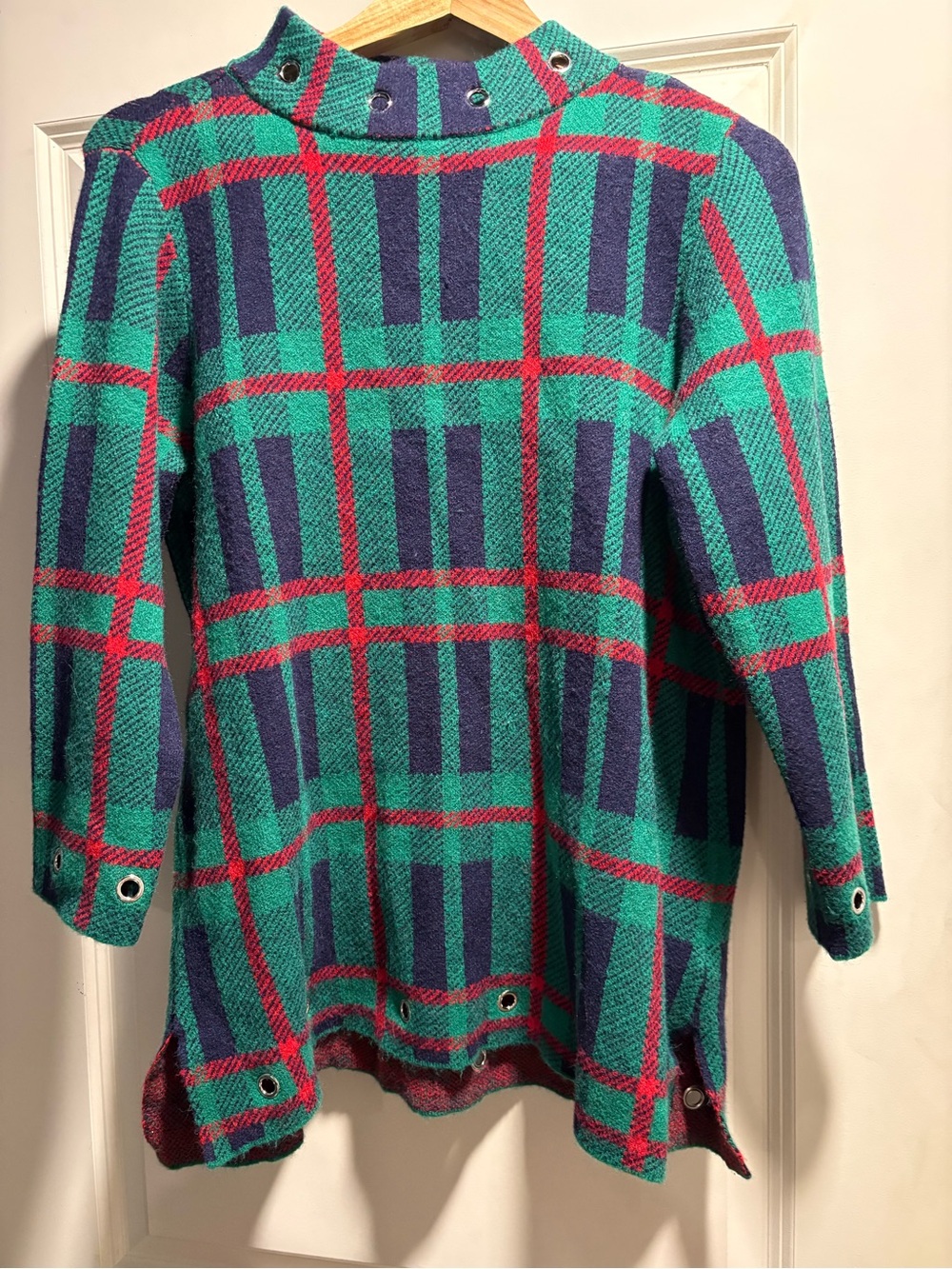 Belldini Teal, Navy & Red Plaid Turtleneck Sweater